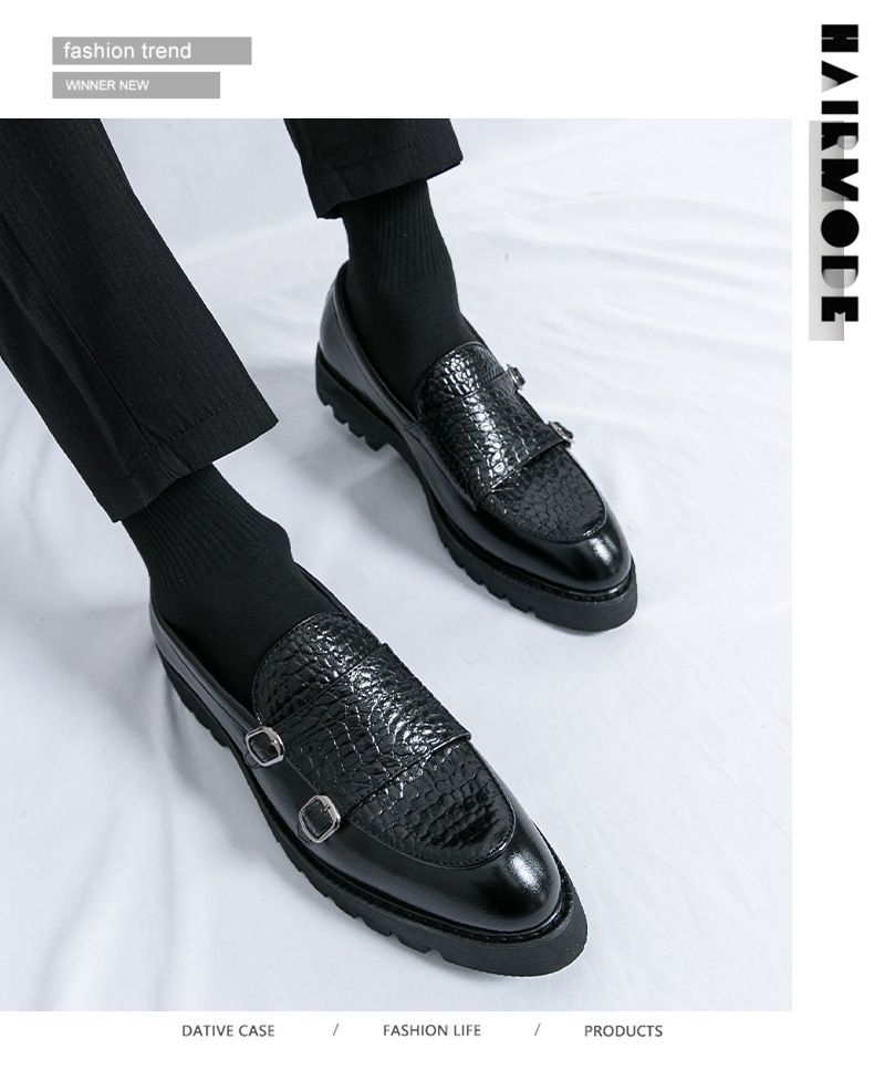 Mocassini casual da uomo, slip-on, scarpe da lavoro con suola spessa per aumentare l'altezza - Calzature di design comode ed eleganti con punta tonda (nero/marrone)_voghion.com