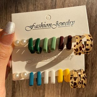 Embedded Pearl Geometry Damörhängen Franska guldörhängen Örhängen Set 6-delat set_voghion.com