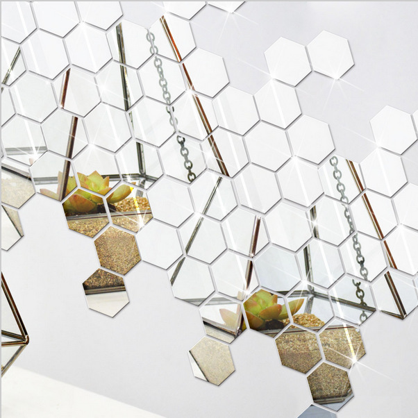 JM006 pegatina de pared de espejo acrílico hexagonal DIY decoración del hogar pegatina de espejo tridimensional impermeable_voghion.com