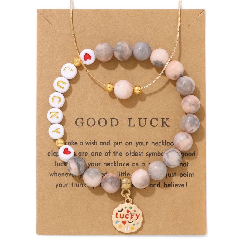 Pure Natural Stone Beaded Jewelry Cross-Border Tiger Eye Stone Good Luck Heart Gift Round Pendant Oil Drop Engraving Women Pink Zebra English Letter_voghion.com