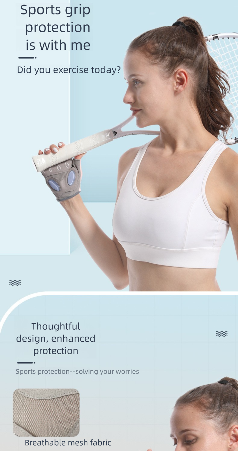 Modische Fitnesshandschuhe mit halbfingeriger, flüssigkeitssilikonbeschichteter Handflächenpolsterung für Springseil und Yoga. Atmungsaktiv und verdickt._voghion.com