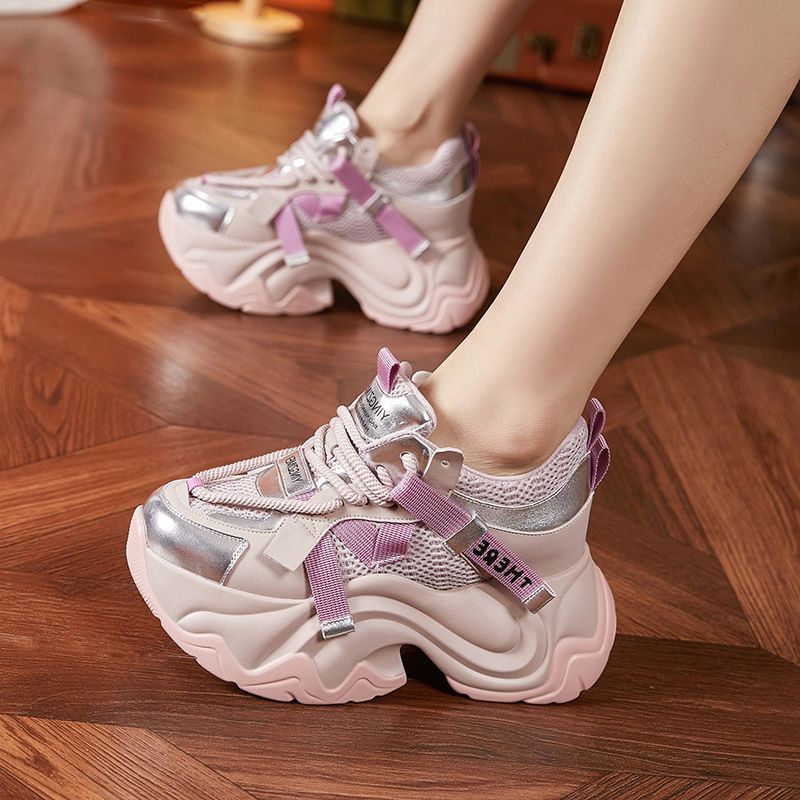 Tykksålet pappa våren 2024 nye europeiske stasjons allsidige sportssko, svampsåle, liten innvendig høydeøkning_voghion.com