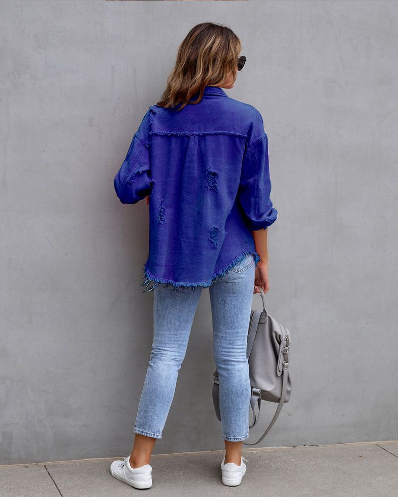 Distressed-Jeansjacke für Damen – Slim Fit, bequemer und stylischer Freizeitmantel mit Vintage-Waschung_voghion.com