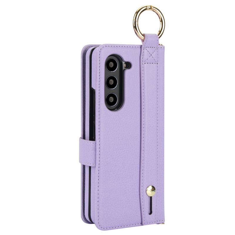 Custodia in pelle pieghevole per Samsung Galaxy Z Fold 6, 5, 4, 3, con tracolla, cordino da polso e supporto, con slot per S Pen_voghion.com