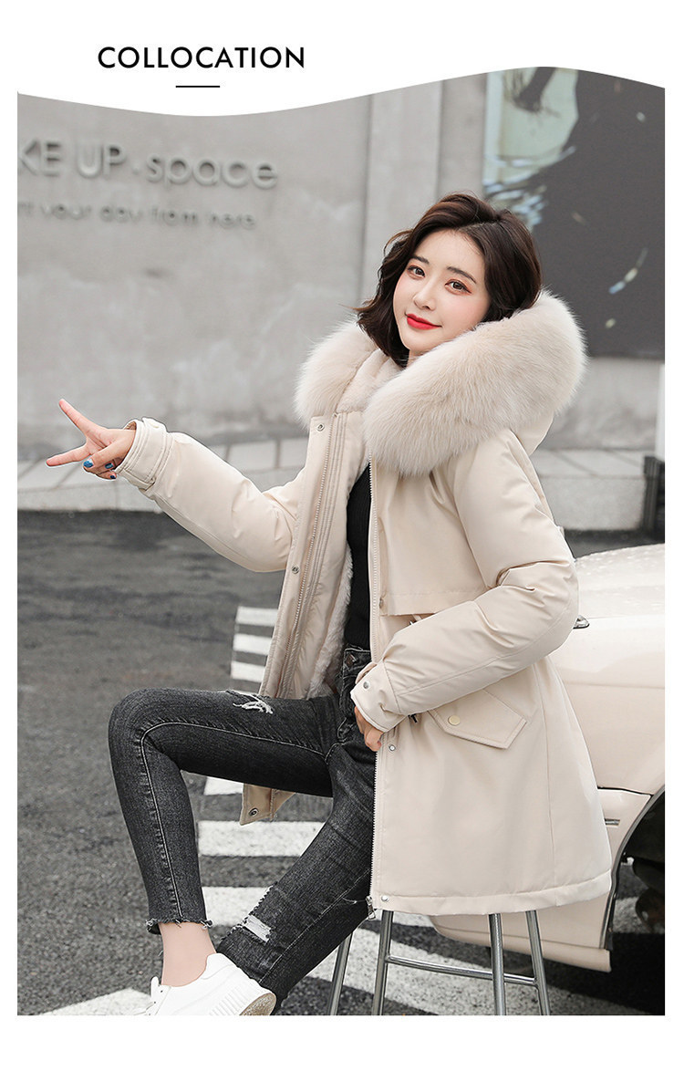 Damenbekleidung Mittellange Temperament-Baumwolljacke Kleine Winter-Plus-Samt-verdickte große Damen-Baumwolljacke_voghion.com