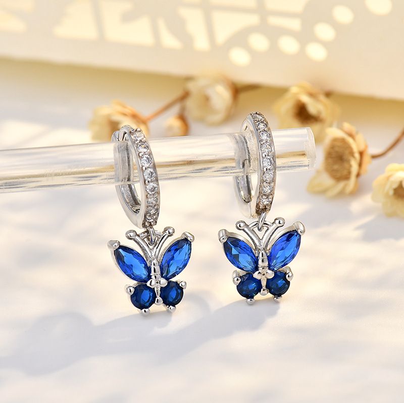 Orecchini a forma di farfalla a dodici stelle in argento puro con fibbia per orecchini in zircone di compleanno, stile coreano, moda e semplicità_voghion.com