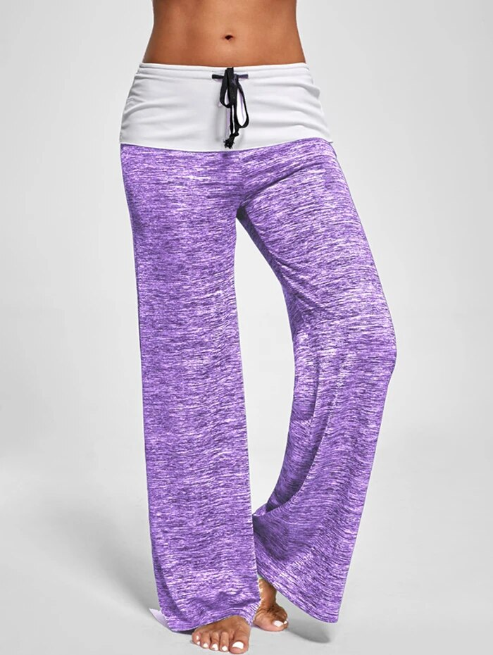 Vente chaude Large Jambe Danse Leggings Femmes Taille Haute Cordon Femelle Patchwork Décontracté Sarouel Lâche Sportwear Gympants_voghion.com