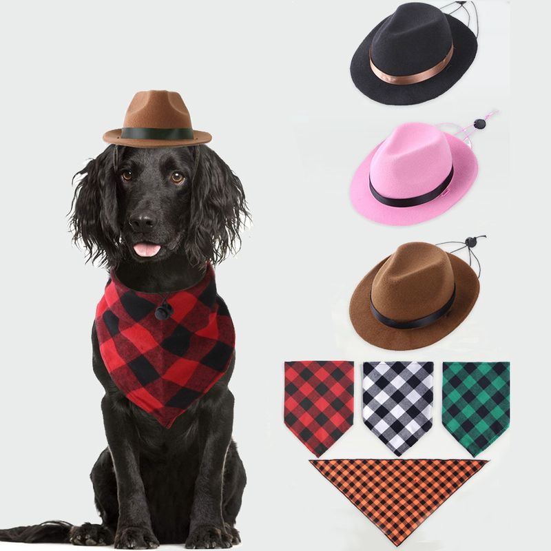 Nouvel ensemble d'écharpe triangulaire, accessoires pour animaux de compagnie, chapeau de cowboy occidental pour chat et chien_voghion.com