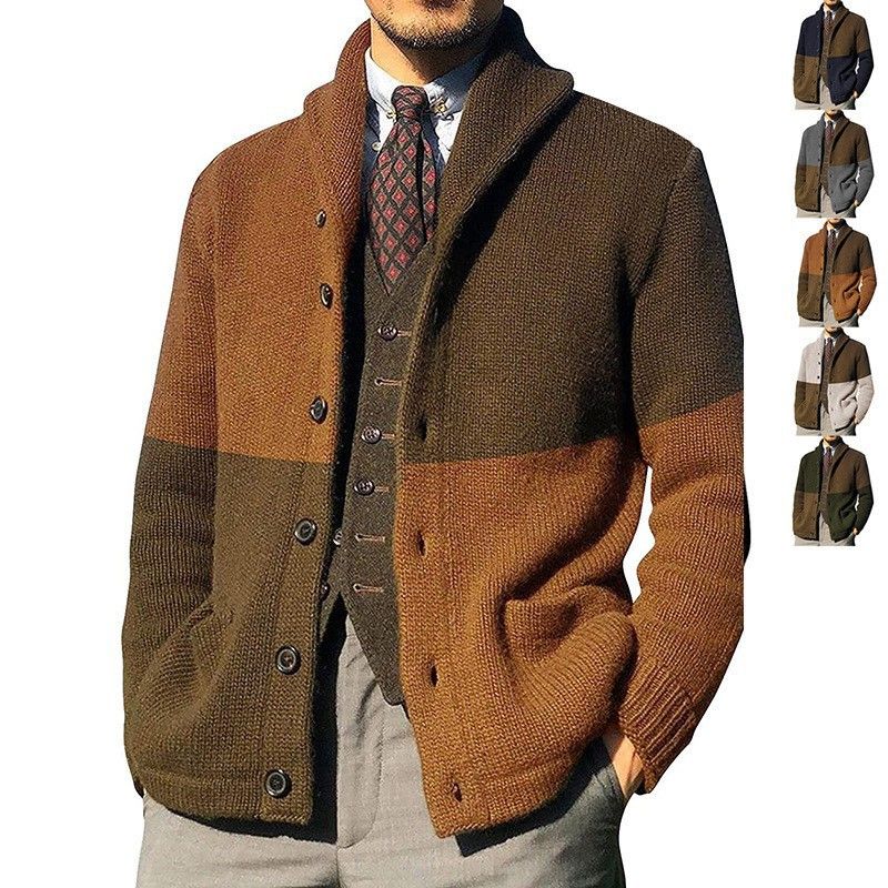 Herrenbekleidung dünnes Revers Herren farblich passende Langarm-Jugenddesign All-Match-Strickjacke Strickpullover Herren_voghion.com