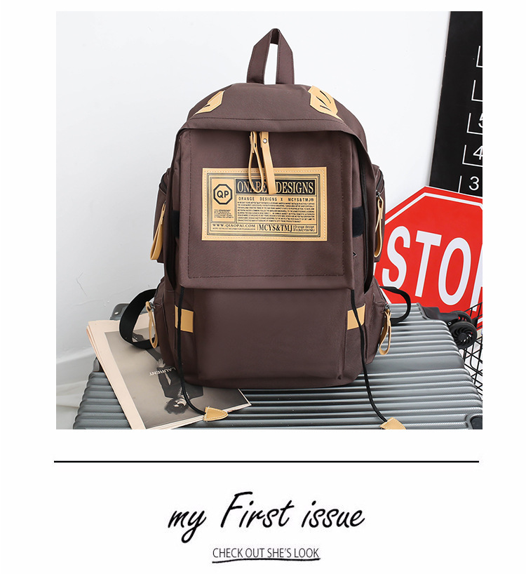 Canvas backpack large capacity travel computer men's backpack couple collegiate style female high school college student school bag_voghion.com