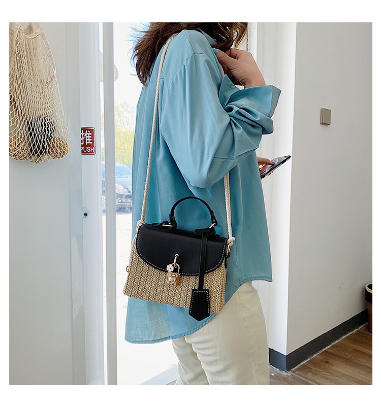 New Women's Bag Korean Fashion Lock Straw Bag Casual Handheld Small Square Bag Woman_voghion.com