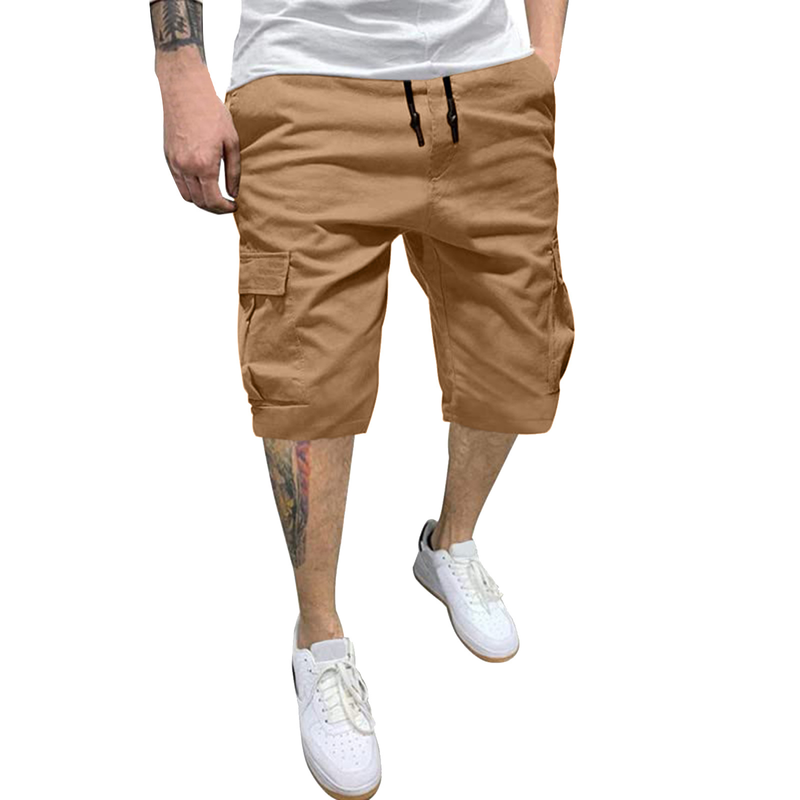 Men's Clothing Cross-border casual twill cargo shorts cotton drawstring classic cargo elastic shorts with four pockets_voghion.com