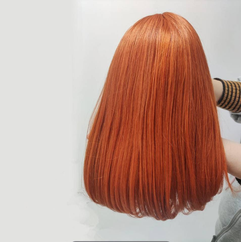 Ingwer-Kurzhaar-Bob-Spitzenfrontperücken, 100 % Echthaarperücken, Bob-Spitzenperücken für Frauen, blond-orange, glattes brasilianisches Haar, Verschlussperücke_voghion.com