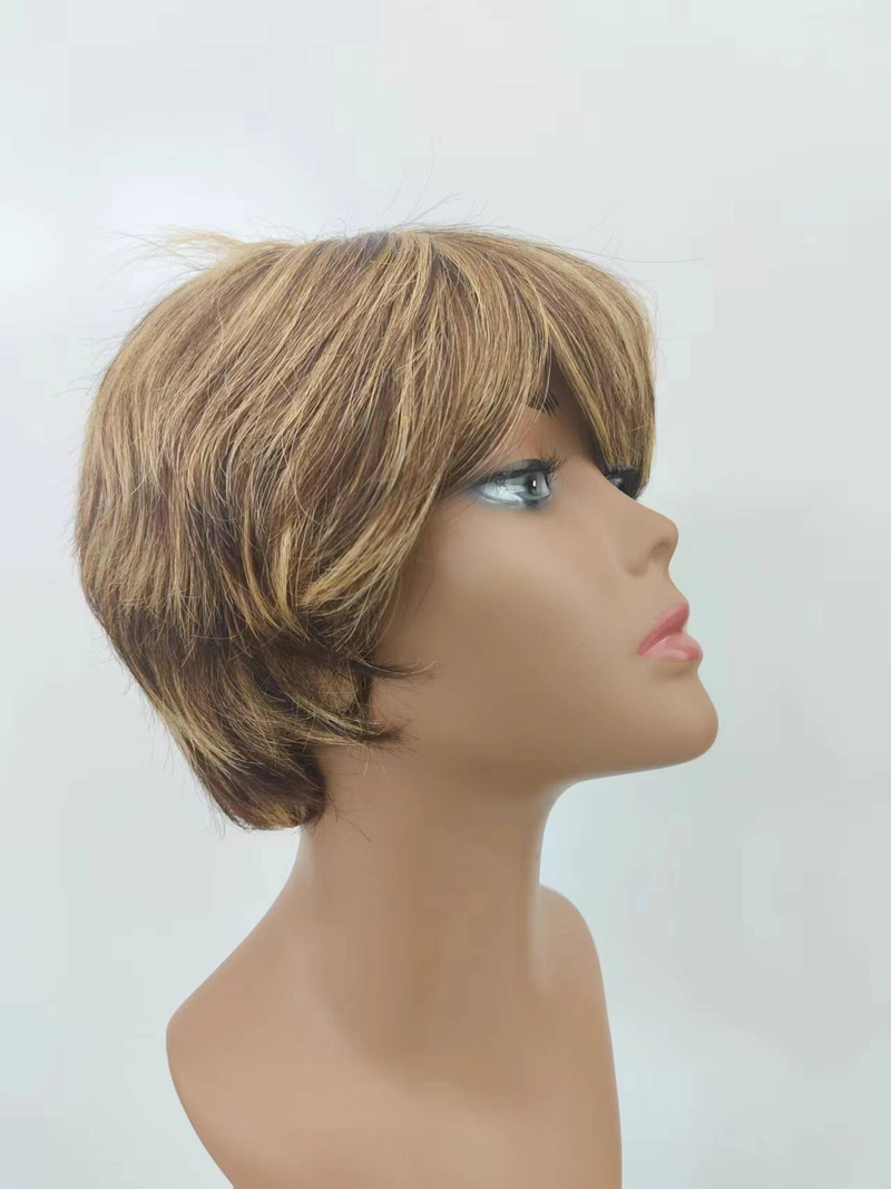 Highlight Pixie cut wig short bob full machine made wig  100% human hair_voghion.com