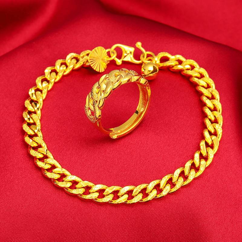 Vietnam Sand Gold Vintage Twist Armband Set Echt vergoldet Twist Ring Armband_voghion.com