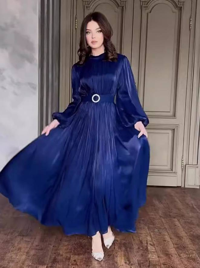 Musulmano Celebrità Stesso Stile Moda Girocollo Organza Maniche a Lanterna Maniche Lunghe Modifica Corpo Retro Vintage_voghion.com