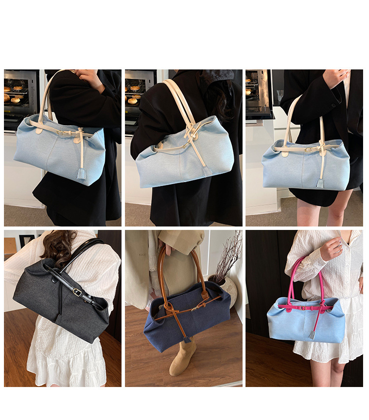 Women's Tote Bag Large Capacity Commuter Large Capacity Denim Bag Women's Contrasting Tote Casual Shoulder Tote Bag_voghion.com