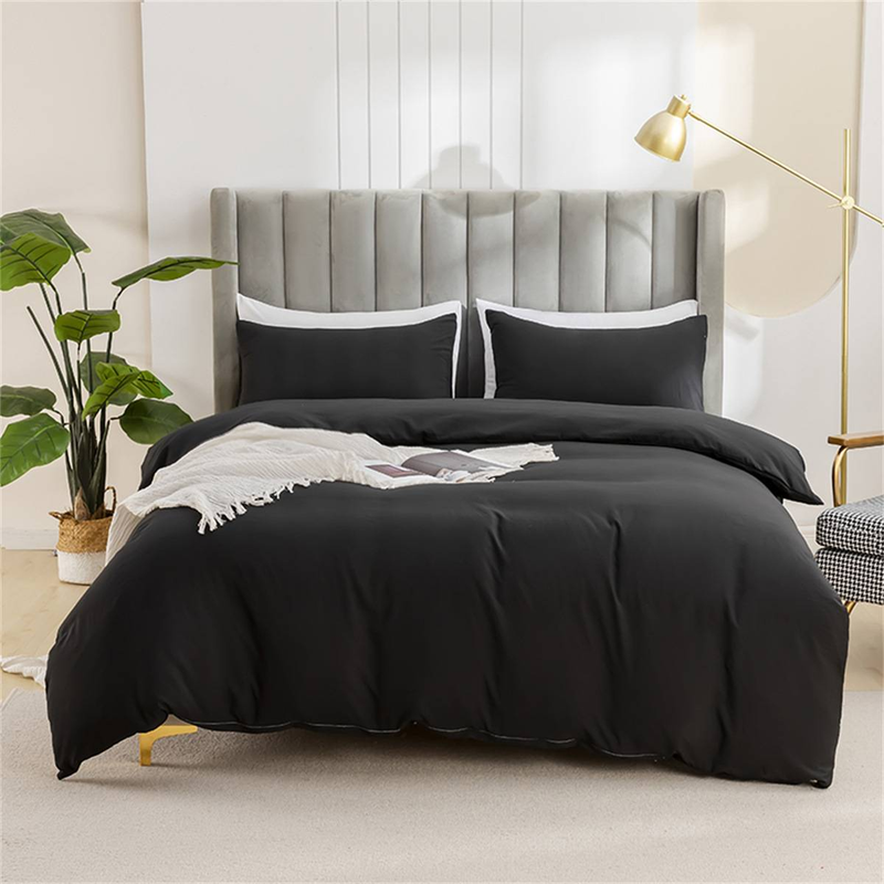 Set de lenjerie de pat premium din bumbac periat, 3 piese, husă de pilotă în culoare uni, cu fețe de pernă, set de cearșafuri ultra moi și respirabile, dimensiunea Queen_voghion.com