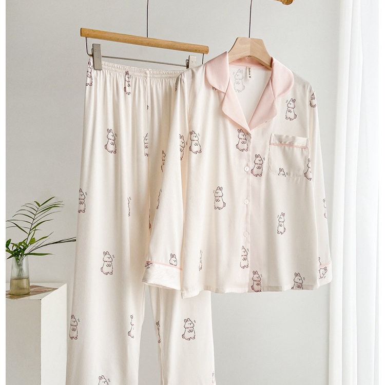 Kadın Uyku Giysileri Uzun Kollu Buz İpek Yüksek Dereceli Yakalı Hırka Ev Giysileri Yeni Stil İlkbahar ve Sonbaharda Dışarıda Giyilebilir_voghion.com