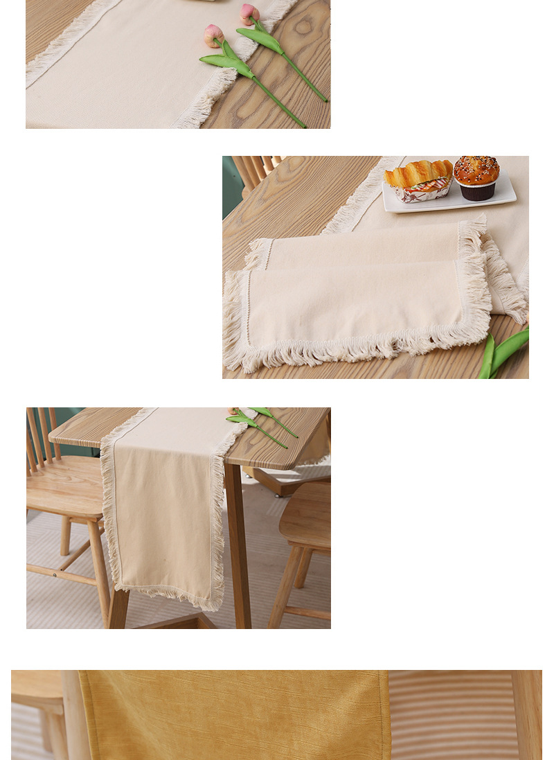 Caminho de mesa com borlas de linho - Decoração rústica de fazenda para mesa de jantar longa_voghion.com