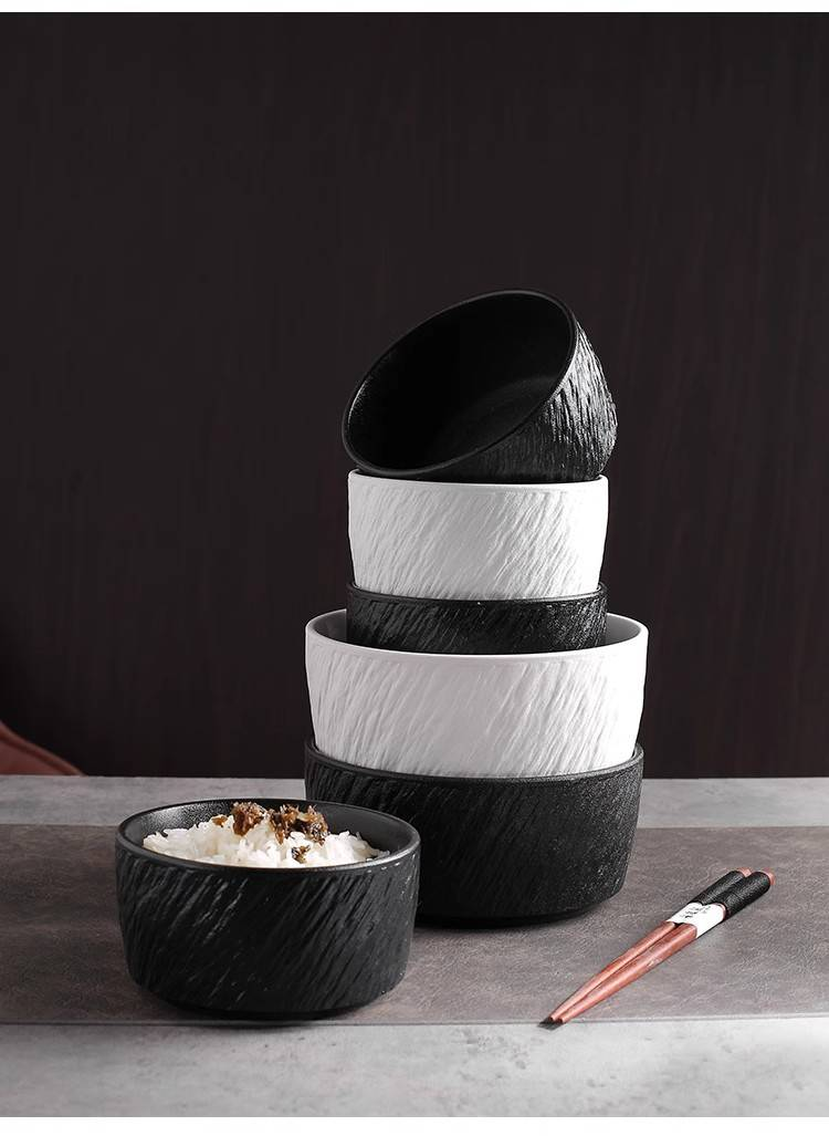 Set di ciotole in ceramica effetto pietra - Piatto multiuso per riso/zuppa/noodles (ciotola per colazione e dessert in gres da 6,5 pollici, adatta al microonde e alla lavastoviglie)_voghion.com