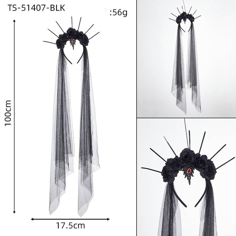 Stirnbänder für Halloween-Performances, Hochzeitsschleier und Haarschmuck im dunklen Gothic-Stil für Geisterbraut_voghion.com