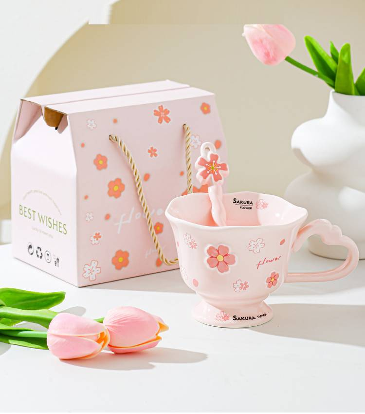 Calice di fiori di ciliegio di alto valore, souvenir in ceramica, tazza da ufficio, tazza da colazione, tazza da celebrità elegante_voghion.com