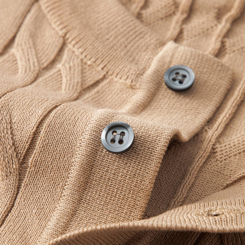 "T-shirt a maniche corte in maglia di cotone a trecce in stile classico preppy per uomo - Maglietta girocollo traspirante e comoda con dettagli jacquard"_voghion.com