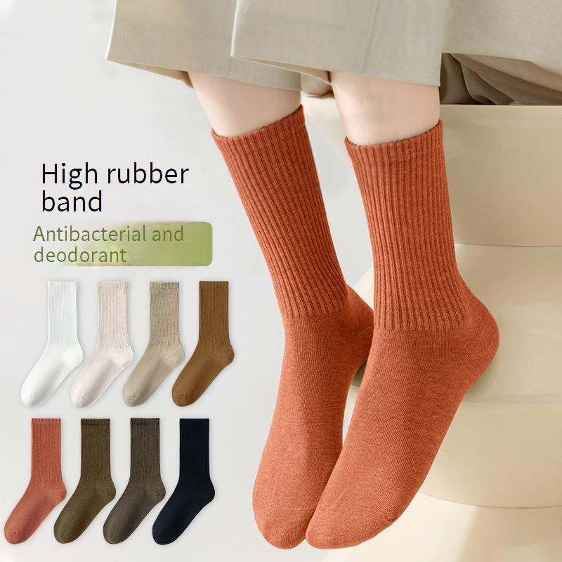 Chaussettes pour femmes en pur coton, chaussettes tube moyennes pour printemps et automne, pur coton antibactérien, déodorant, anti-boulochage, pur coton, couleur unie_voghion.com