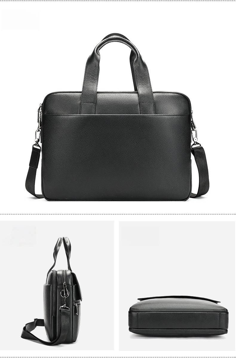 Premium Genuine Leather Men's Business Briefcase – 16-Inch Laptop Tote With Adjustable Shoulder Strap (Black, Classic Stitching)_voghion.com