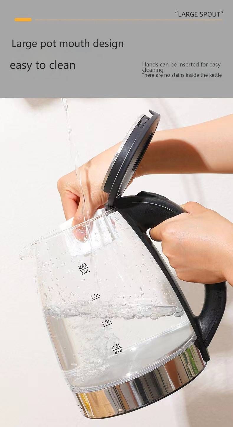 Large Capacity Glass Electric Kettle - 1.8L Transparent Water Boiler With Auto Shut-Off, Fast Heating & 360° Swivel Base (Classic Black)_voghion.com