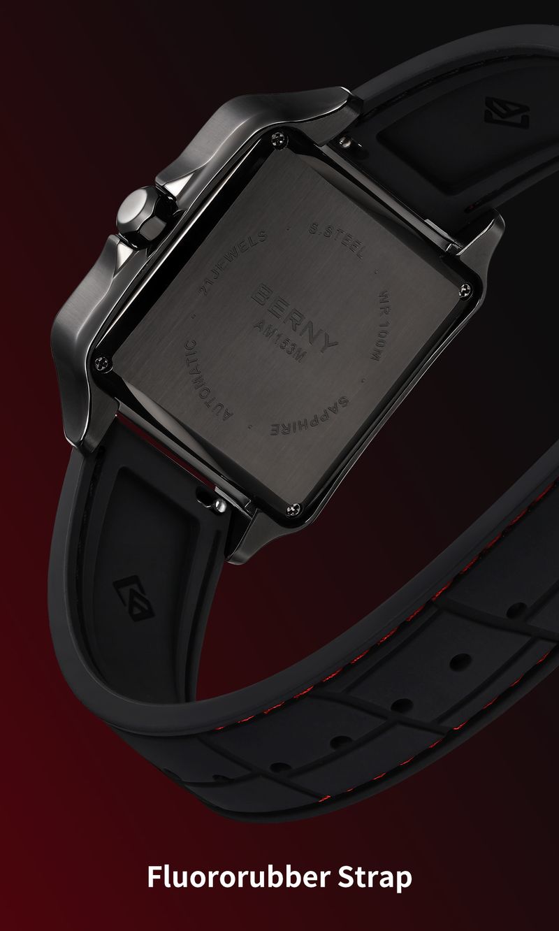 BERNY Automatic Watches For Men Fashion 10ATM Waterpoof Fluororubber Strap Mechanical Square Watch With Date Super Luminous Sapphire Wrist Watch_voghion.com