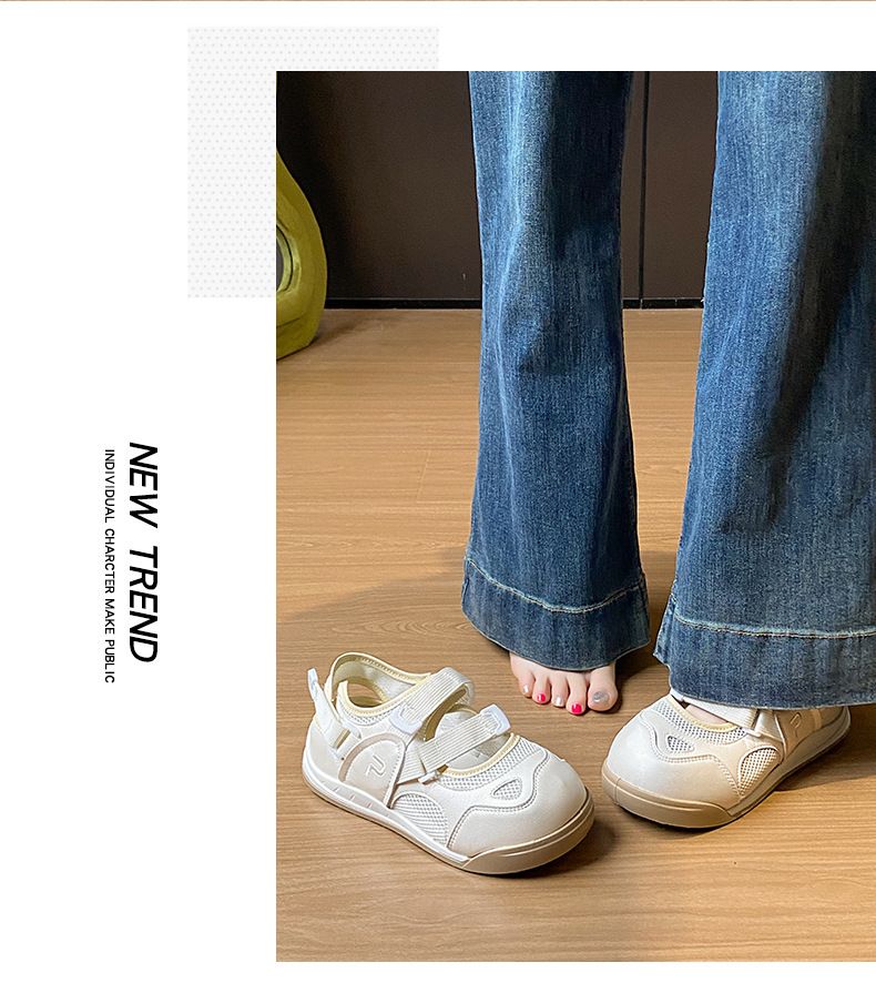 Little White Shoes Female Velcro Female Student Casual Through The Net Versatile Board Shoes Street Shot_voghion.com