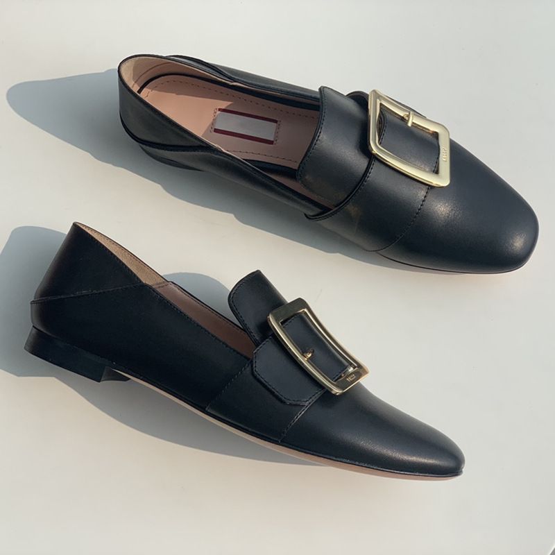 Dongguan Produced High-End Genuine Leather Women's Singles Round Toe Square Buckle Lefu S, Business Dress And Work_voghion.com
