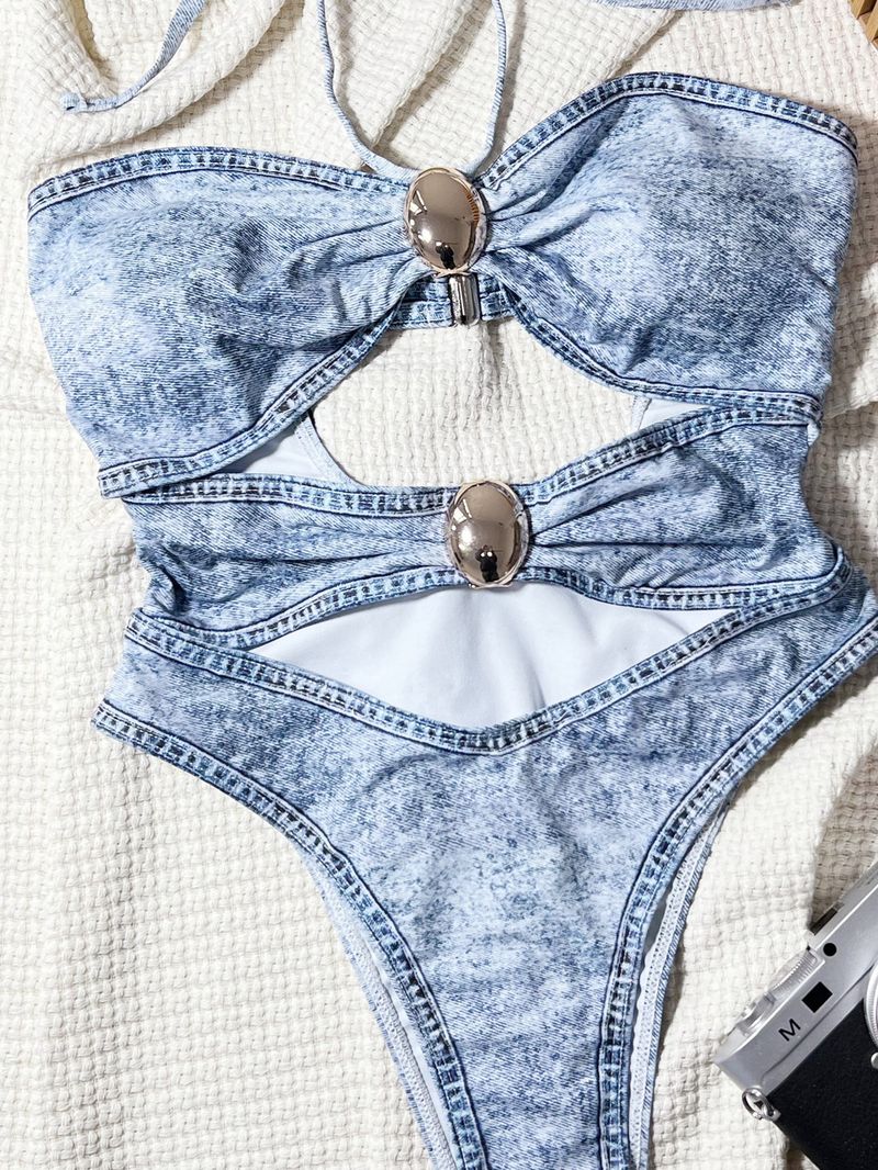 Maillot de bain une pièce à col licou et bretelles torsadées pour femme, vêtements tendance, nouvelle collection été_voghion.com