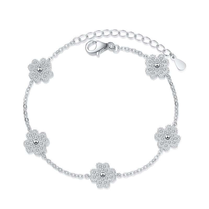XDY Pure Sier - Catena leggera e versatile da donna con cinque fili e quattro foglie di erba in mosonite micro intarsiata_voghion.com