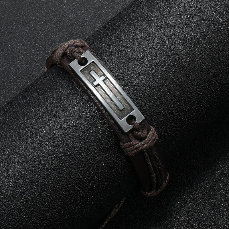 Alloy woven men's leather bracelet, hemp rope bracelet, small accessories_voghion.com
