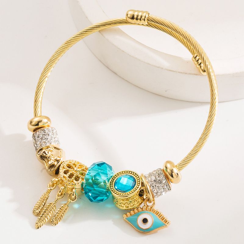 Bracelet en or style Panjiadora, personnalité féminine, huile dégoulinante, œil du diable, pendentif incrusté de diamants, acier inoxydable_voghion.com