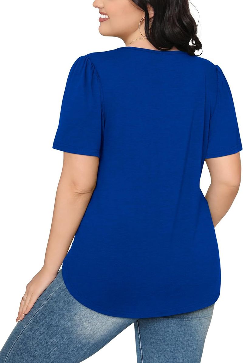 Sommer Kurzarm T-Shirts Für Frauen Elegante Casual Plissee Rundhals Tunika Shirts Für Frauen Einfarbig Casual Blusen_voghion.com