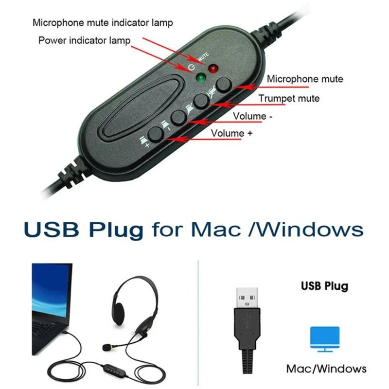 USB Wired Headphones Operator Earphones Rechargeable Headband Headset With Microphone Volume Control Reduction For_voghion.com