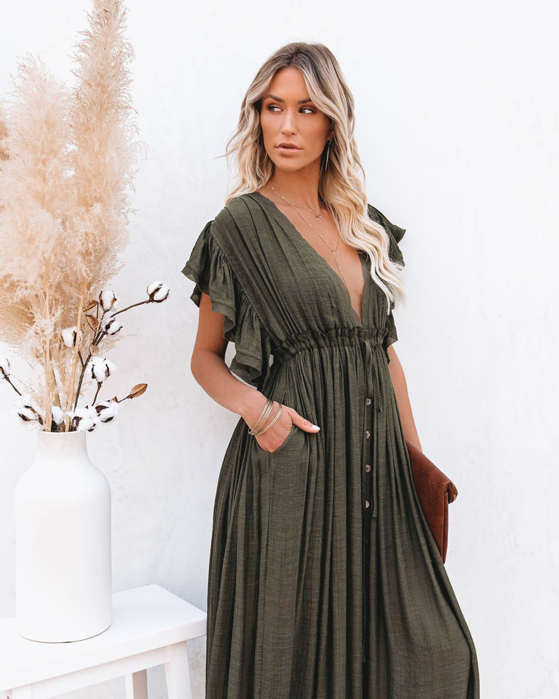 nuovo stile copricostume da spiaggia in tessuto di bambù con bottoni, corda in vita, gonna lunga, camicia di protezione solare_voghion.com