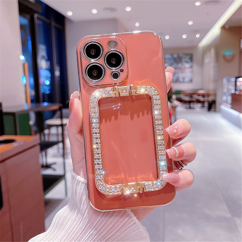 Custodia per placcatura con staffa da polso in metallo con strass di lusso per iPhone 11 12 13 Pro Max Mini XS XR X 8 7 Plus SE 2 SIlicon_voghion.com