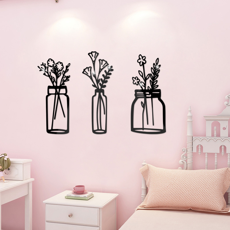 JM10123D adesivo de superfície de espelho acrílico vaso oco tridimensional para decoração de casa espelho autoadesivo de parede_voghion.com