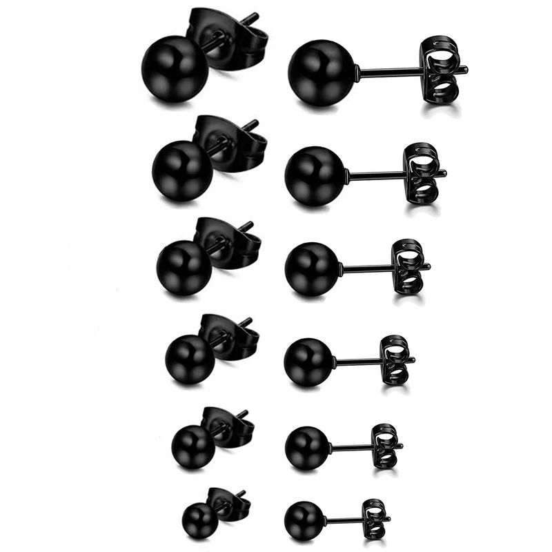 Orecchini in acciaio inossidabile nero - Orecchini a lobo rotondi a 6 griffe e quadrati a 4 griffe con diamanti, pallina rotonda e ciondolo a forma di torta_voghion.com