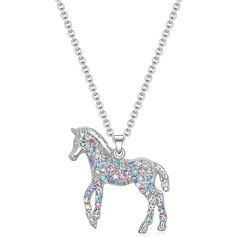 Hot Selling Popular Rainbow Horse Pendant Fashionable and Personalized Colorful Diamonded Pony Necklace_voghion.com