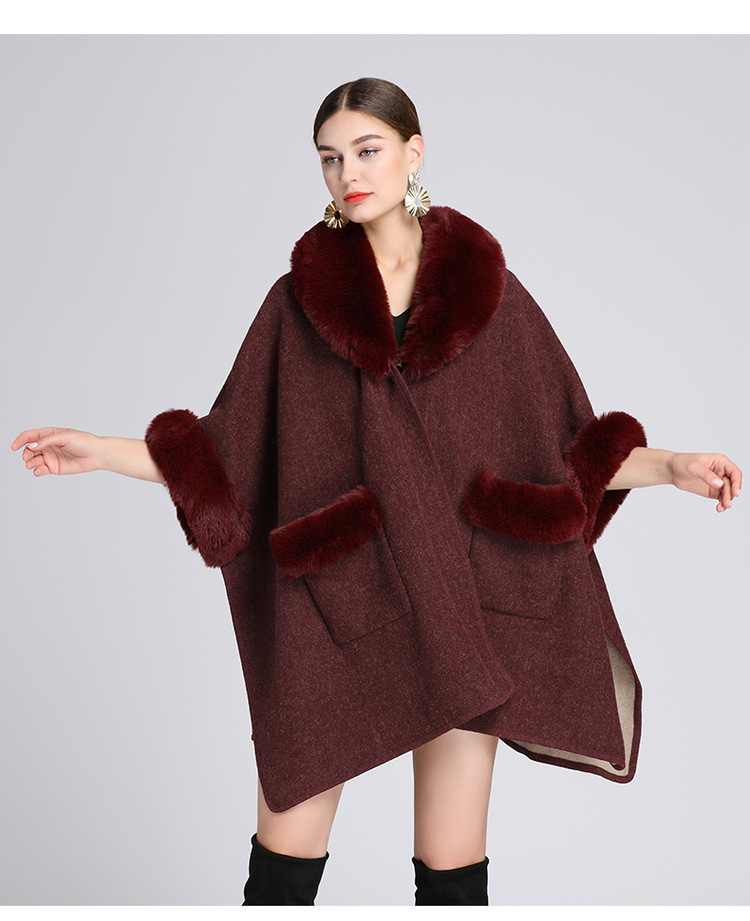 Damenkleeder Imitatioun Rex Kanéngchenpelzkragen Schal Mantel Grouss Gréisst locker Wollmantel Cardigan fir Fraen_voghion.com