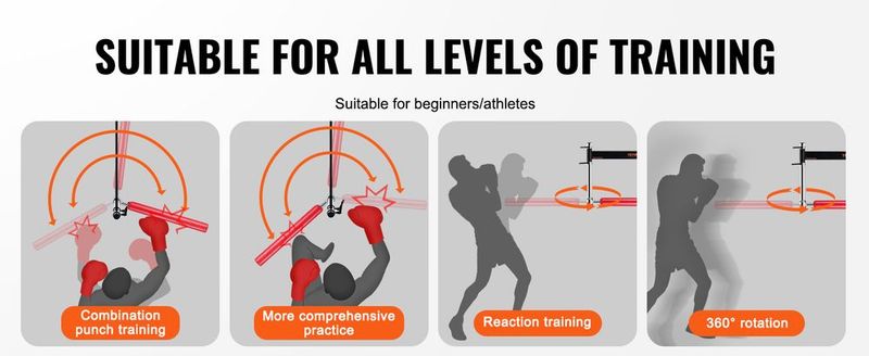 VEVOR Wall Mount Boxing Spinning Bar, Adjustable Punching Spinning Bar, Boxing Speed Trainer With Gloves, Red Reflex Boxing Bar, Boxing Training Equipment For Kickboxing, MMA, Stress Relief & Fitness_voghion.com