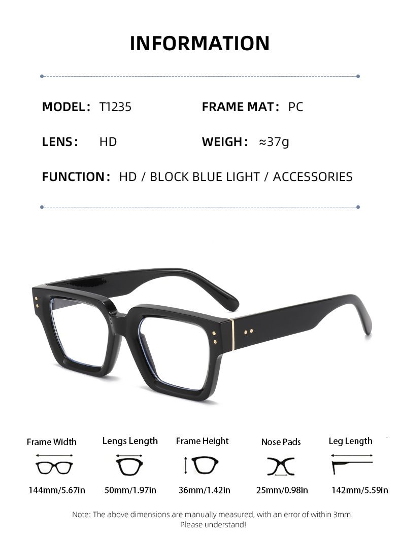 Ochelari de vedere cu ramă groasă, anti-lumină albastră, cu lentile plate, personalitate la modă, ramă mare, anti-oboseală_voghion.com