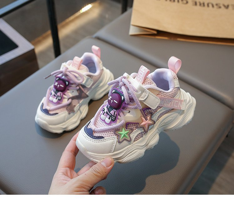 Sport in rete per bambini in cartone animato primavera 2024, nuovo papà antiscivolo con suola morbida per ragazzi e ragazze, scarpe da corsa casual_voghion.com