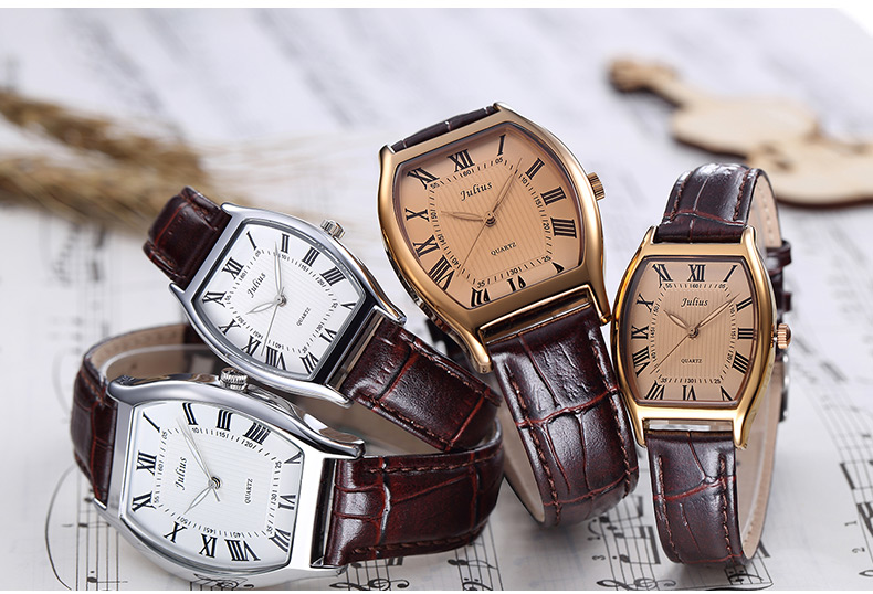 Orologio da coppia elegante alla moda Romanico semplice Cinturino in pelle di alta qualità regalo Orologio da lavoro casual al quarzo impermeabile a forma di botte di vino_voghion.com
